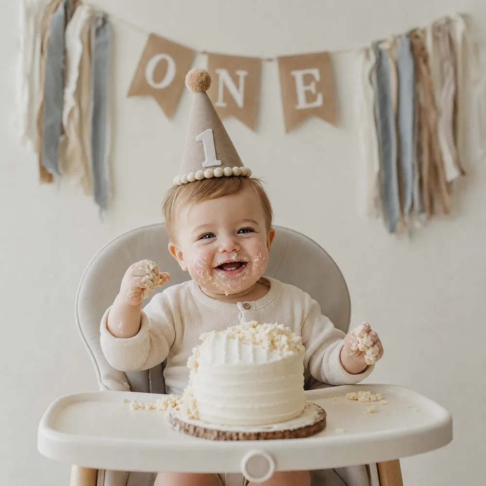 Joyful, messy first-birthday cake-smash moment captured candidly